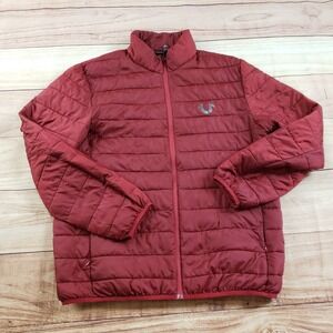 True Religion Jacket Mens Large Red Puffer Outdoors‎ Hiking Lightweight Adult*